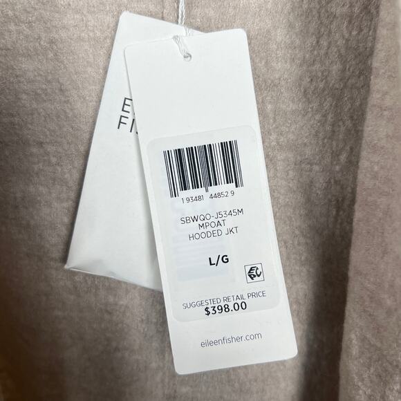 Eileen Fisher NWT 100% Wool Hooded The System Sweater Size Large - Picture 3 of 8